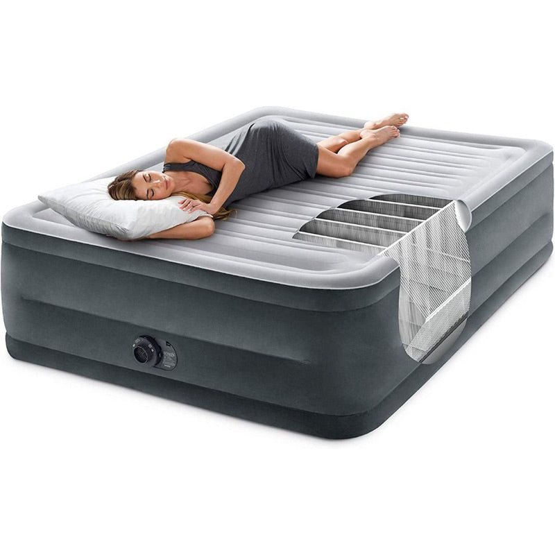 Intex Comfort Plush Mid Rise Dura-Beam Airbed with Internal Electric Pump, Bed Height 13", Queen, 67770, Gray, Queen (600 lbs)