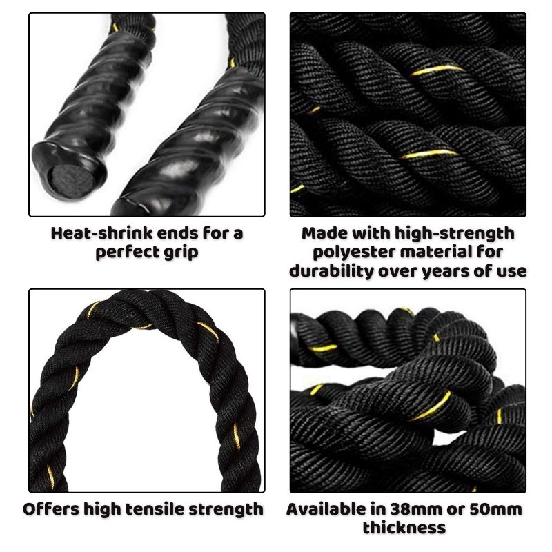 Battle Rope for Strength Training Cross Fit Exercises Workout Anchor Strap Bolt (Length 9m to 15m) (Weight 7.5KG to 24.6KG)