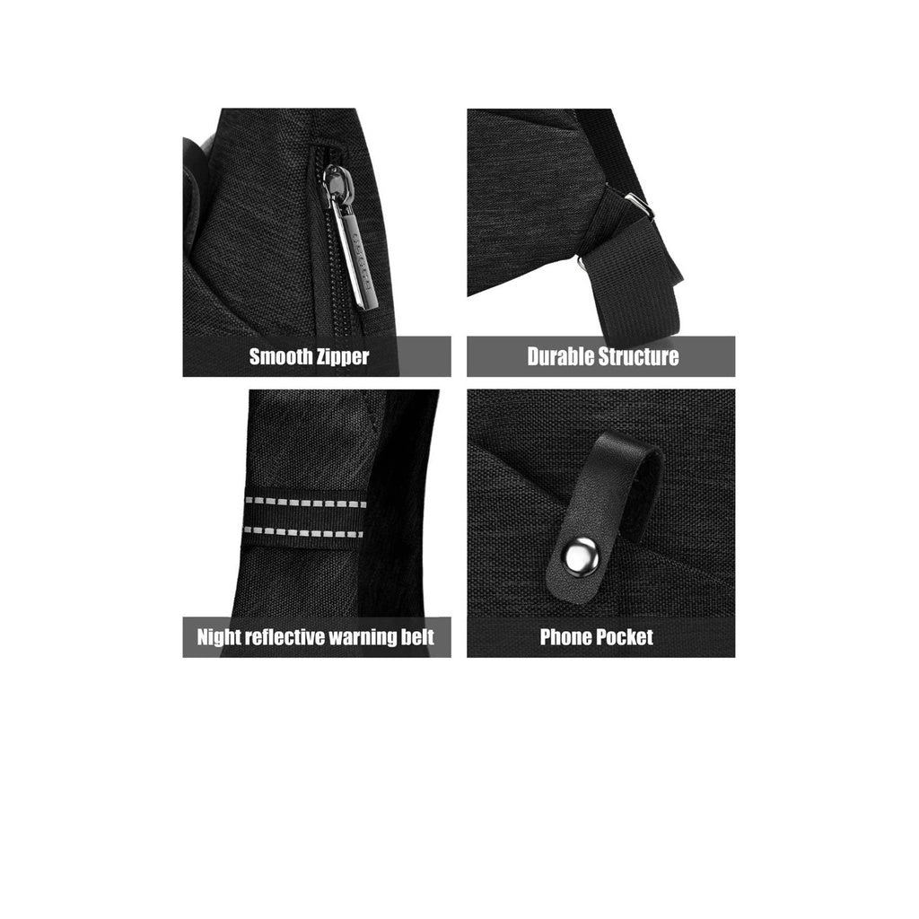 Fendon Small Black Sling Crossbody Backpack Shoulder Bag for Men Women, Lightweight One Strap Backpack Sling Bag Backpack for Hiking Walking Biking Travel Cycling USB Charger Port-Nylon