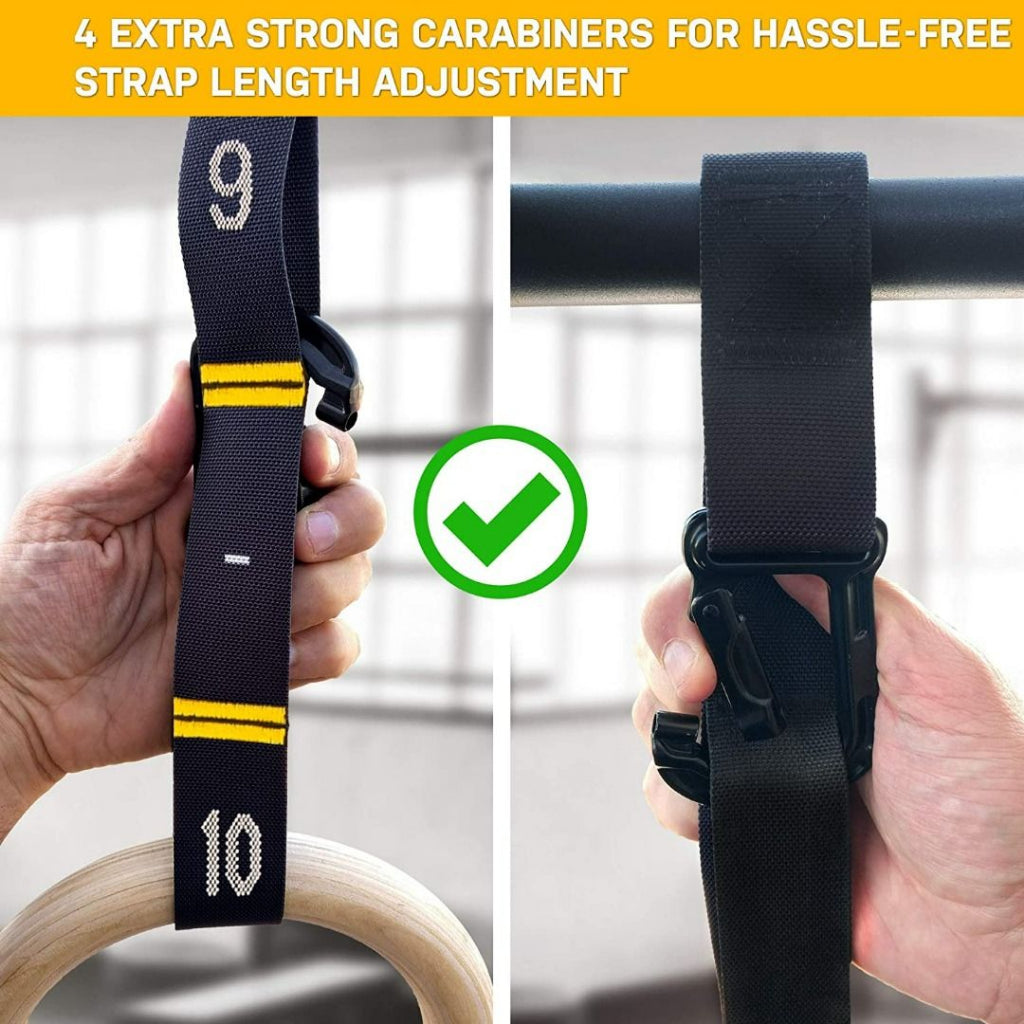 MMB Kara Quick Adjust Numbered Straps for Gymnastic Rings - Carabiner System Full Body Workout, Calisthenics, and Home Gym