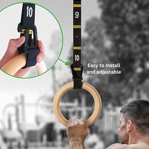 MMB Kara Quick Adjust Numbered Straps for Gymnastic Rings - Carabiner System Full Body Workout, Calisthenics, and Home Gym