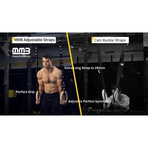 MMB Kara Quick Adjust Numbered Straps for Gymnastic Rings - Carabiner System Full Body Workout, Calisthenics, and Home Gym