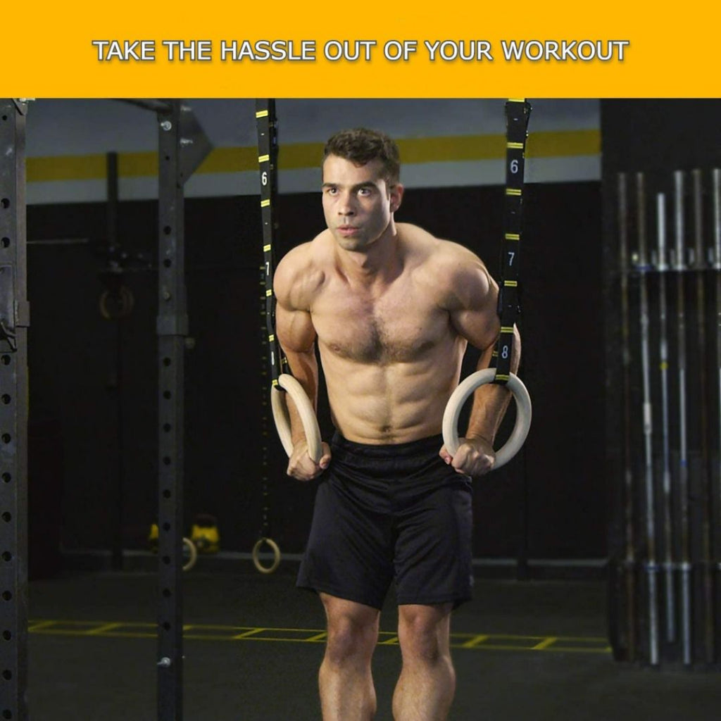 MMB Kara Quick Adjust Numbered Straps for Gymnastic Rings - Carabiner System Full Body Workout, Calisthenics, and Home Gym