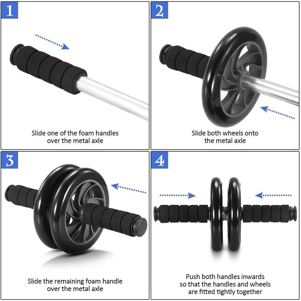 5-in-1 AB Wheel Roller Kit with Push-Up Bar, Knee Mat, Jump Rope and Hand Gripper - Home Gym Workout for Men Women Core Strength & Abdominal Exercise