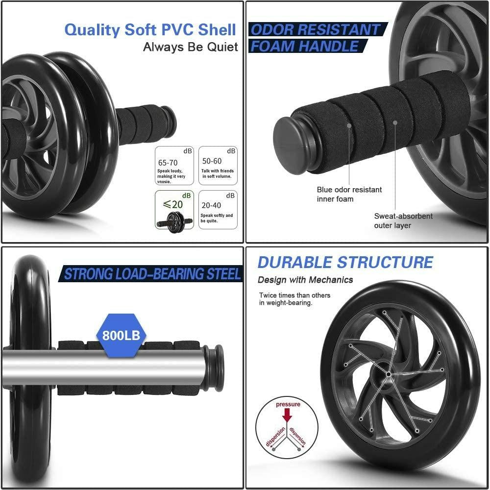 5-in-1 AB Wheel Roller Kit with Push-Up Bar, Knee Mat, Jump Rope and Hand Gripper - Home Gym Workout for Men Women Core Strength & Abdominal Exercise