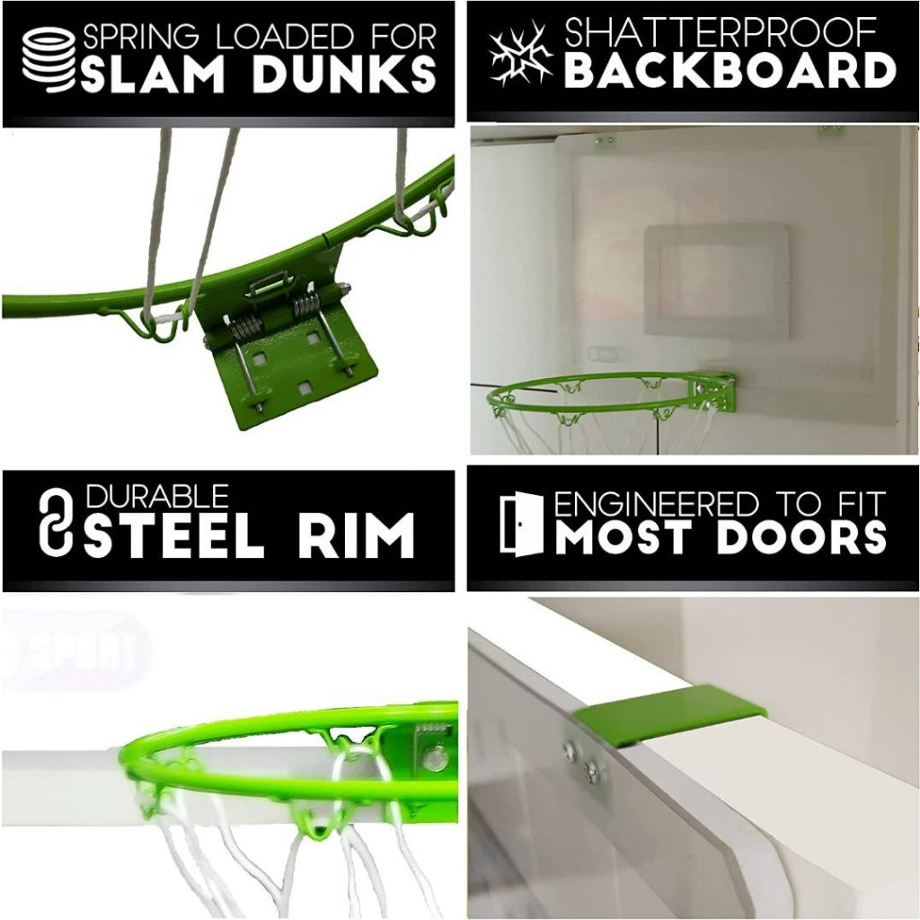 Extra Large Basketball Hoop for Youth with Luminous Basketball Net Indoor 30 x 40 cm Pre-Assembled Portable Over The Door with Flex Rim, Includes One Deflated Basketball with Pump, for Indoor