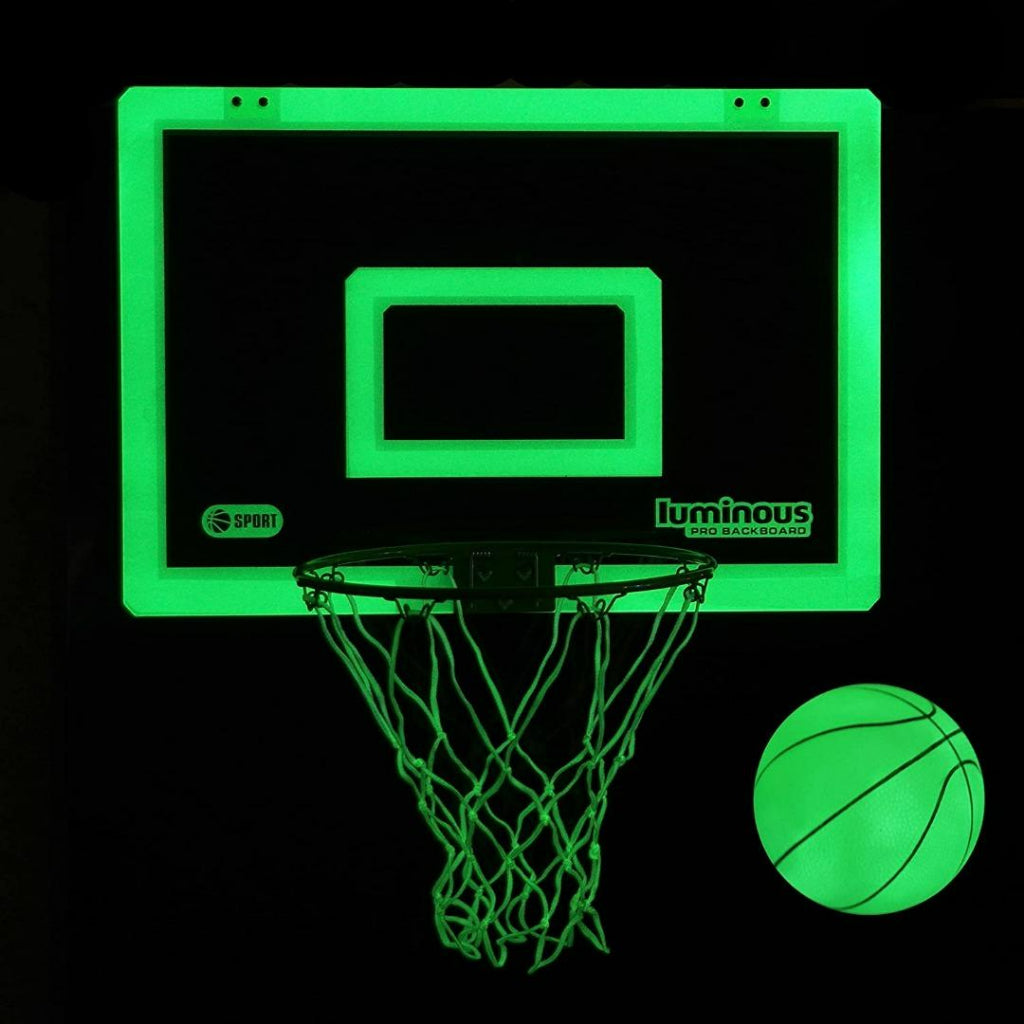 Extra Large Basketball Hoop for Youth with Luminous Basketball Net Indoor 30 x 40 cm Pre-Assembled Portable Over The Door with Flex Rim, Includes One Deflated Basketball with Pump, for Indoor