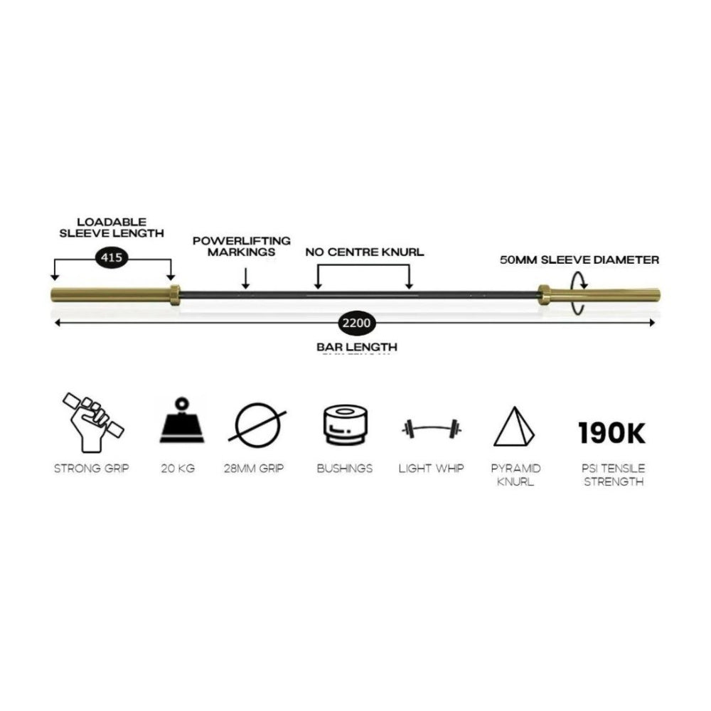 MMB Helios Barbell Titanium Gold Olympic 2.2m 20kg 28mm