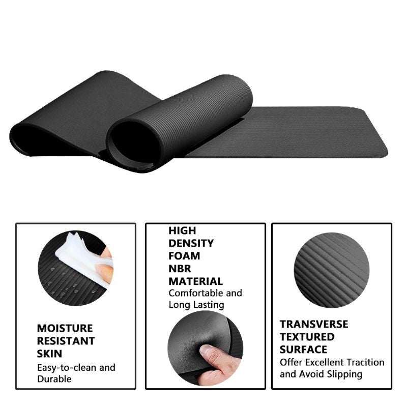 NBR Yoga Mat Non-Slip Workout Mat for Yoga, Pilates and Exercises Extra Wide 183cm x 61cm Thickness 10mm with Carrying Strap