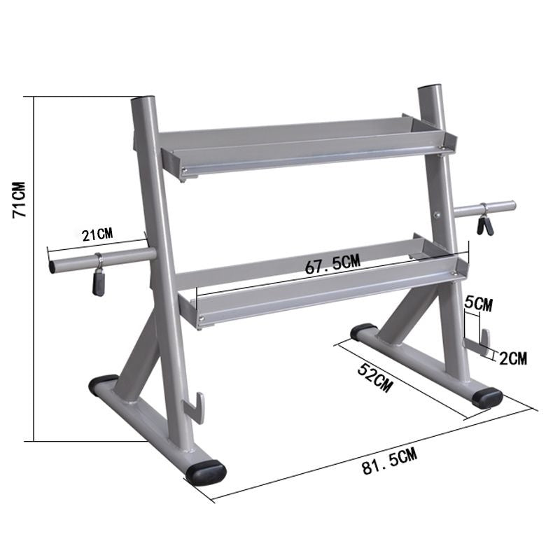 Pedon 2-TIER DUMBBELL RACK WITH SIDE WEIGHT PLATE STORAGE & BARBELL STORAGE
