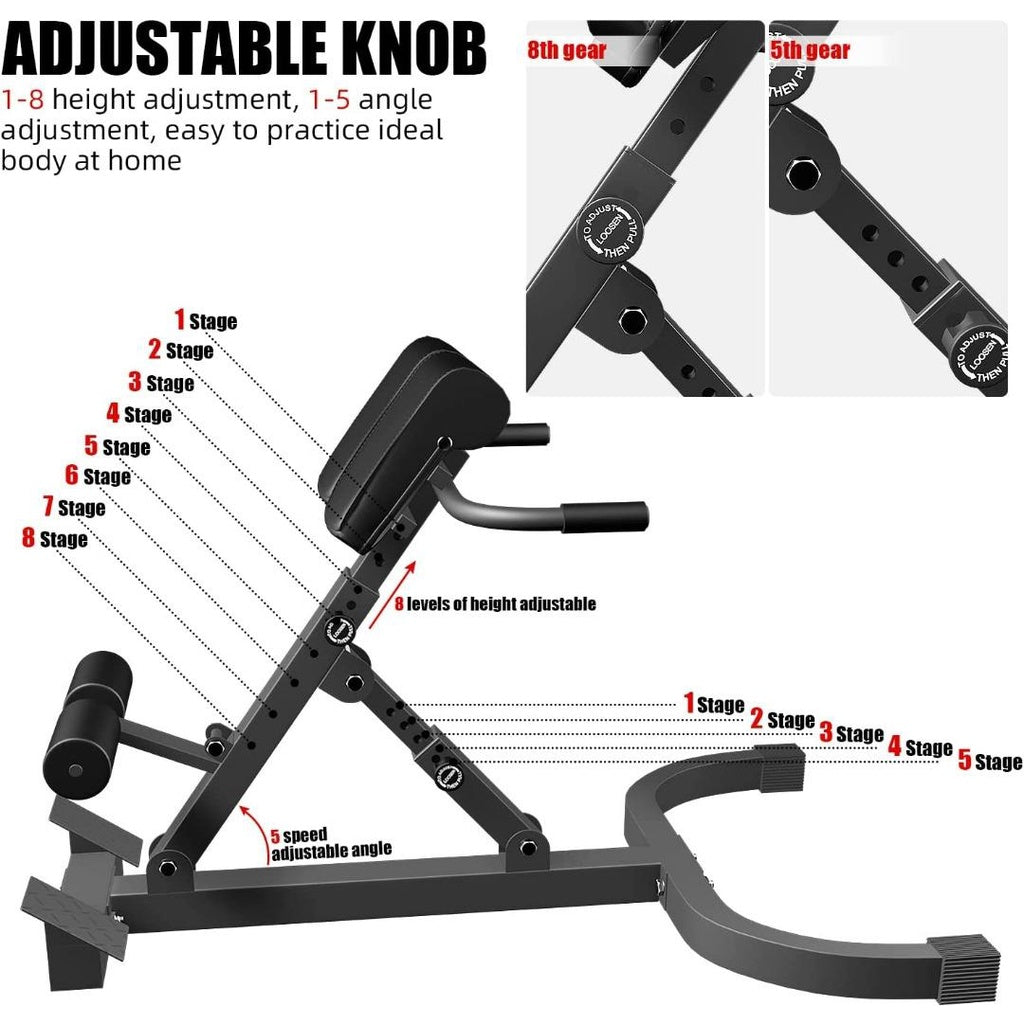Multi-Functional Bench for Full All-in-One Body Workout – Hyper Back Extension Roman Chair Adjustable Ab Sit up Bench Decline Bench Flat Bench