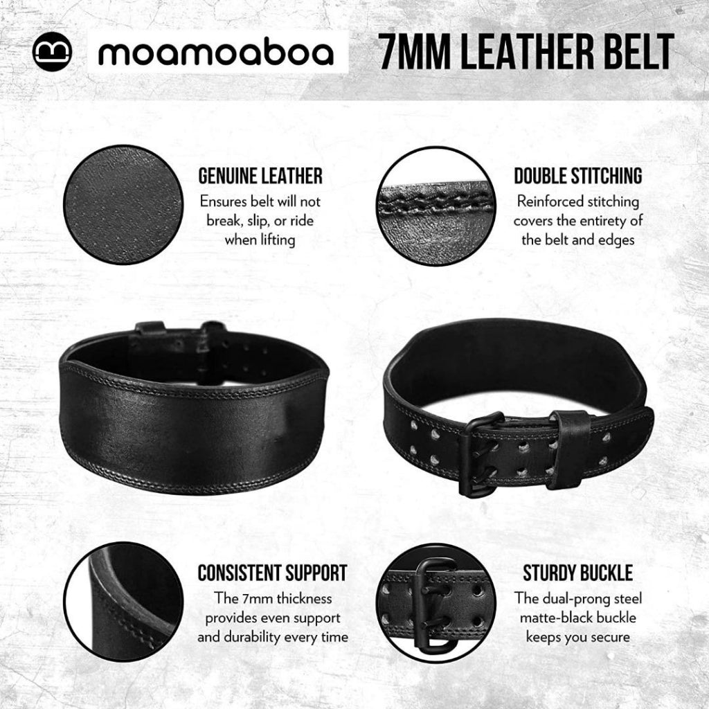 Weight Lifting Belt - 7MM Heavy Duty Pro Leather Belt with Adjustable Buckle - Stabilizing Lower Back Support 4 Inches Wide For Weightlifting, Bodybuilding, Cross Training