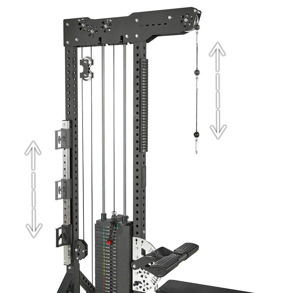 MMB Akro Dual Function Lat Pulldown/Seated Row Machine with Adjustable Cable Height - Convenient Pin Load System