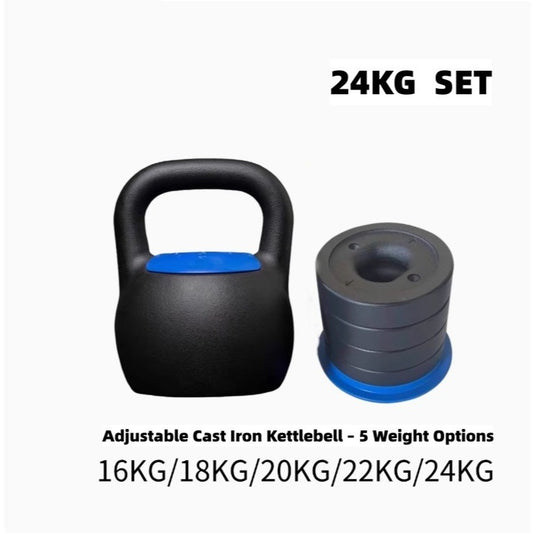 16KG/24KG Adjustable Kettlebell - 2kg Increments (8-24KG) for Home Gym, HIIT, CrossFit Training with Ergonomic Handle"