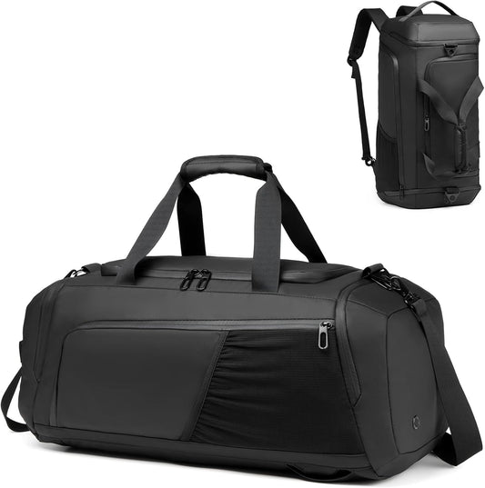 Gym bag for Men with Shoes Compartment - 40L Duffle Bag for Travel with Wet Pocket,3 in 1 Waterproof Sports Bags and Gym Backpack with Water Bottle Holder, Black, Fashion business weekender Overnight