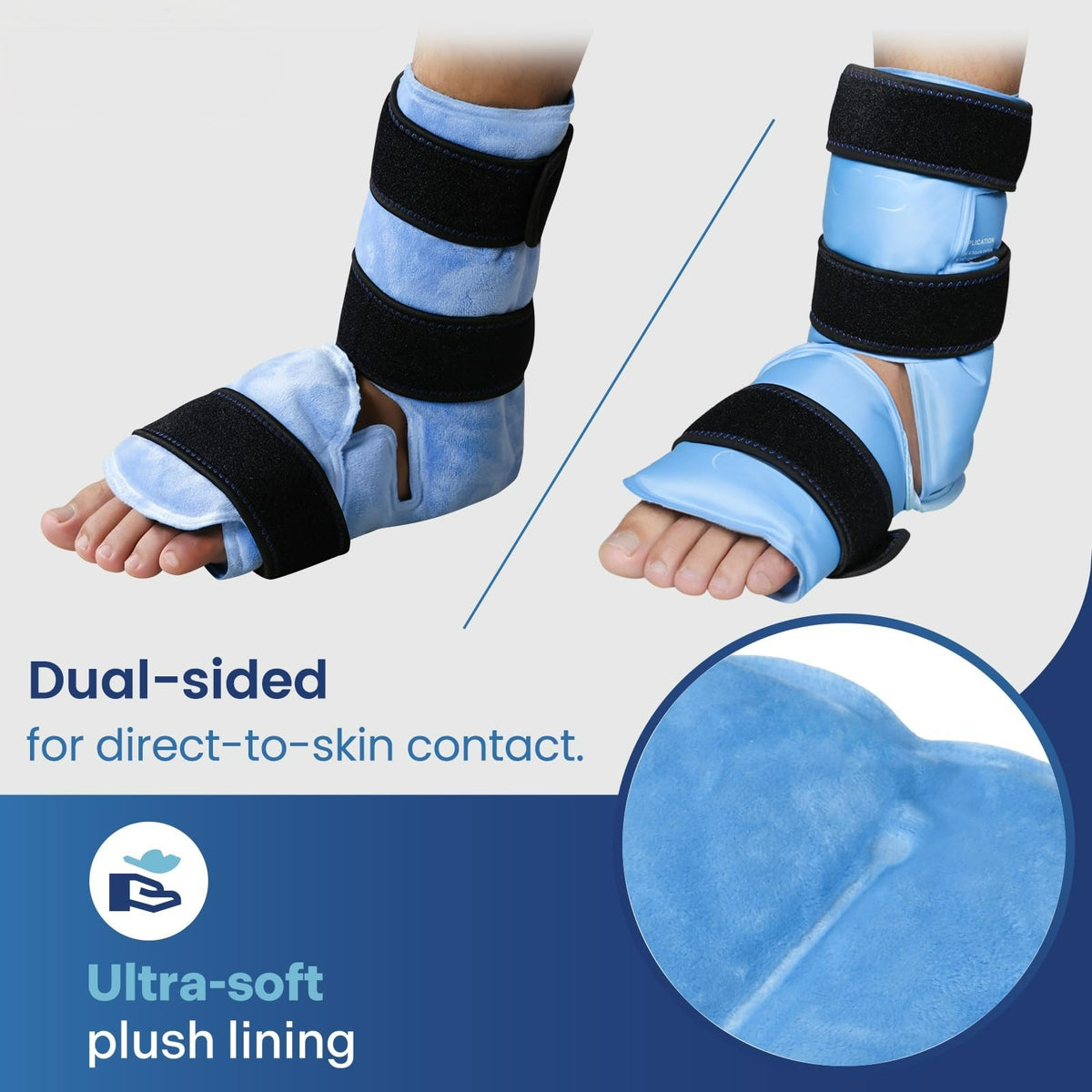 Ankle Foot Ice Pack Wraps for Injuries Reusable Gel Cold Compression Therapy for Feet Pain Relief, Plantar Fasciitis and Achilles Tendonitis, Soft Plush Lining, 2 Packs