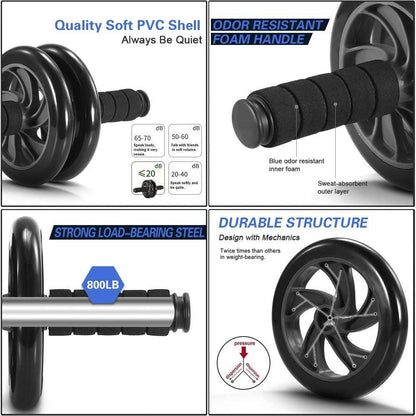 5-in-1 AB Wheel Roller Kit with Push-Up Bar, Knee Mat, Jump Rope and Hand Gripper - Home Gym Workout for Men Women Core Strength & Abdominal Exercise