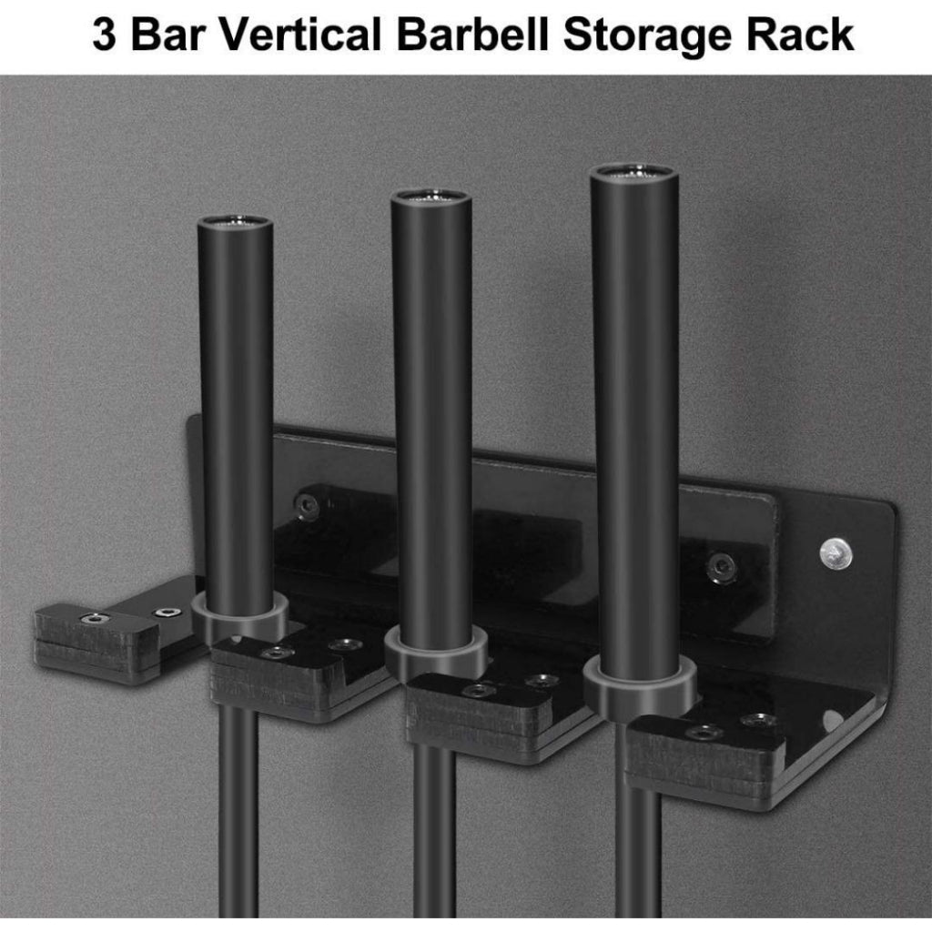 MMB Kata Vertical Olympic 3 Barbell Holder - 3 Bars Wall Mounted Barbell Storage Rack (Black)