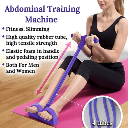 4-Tube Elastic Sit Up Pull Rope with Foot Pedal