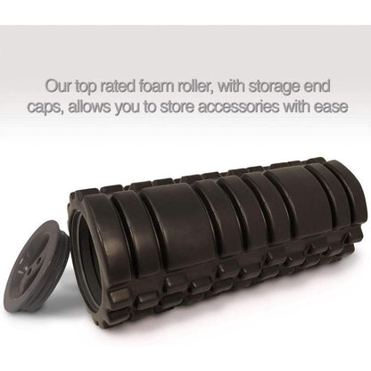 5 in 1 Foam Roller Set Includes Hollow Core Massage Roller with End Caps, Muscle Roller Stick, Stretching Strap, Double Lacrosse Peanut, Spikey Plantar Fasciitis Ball
