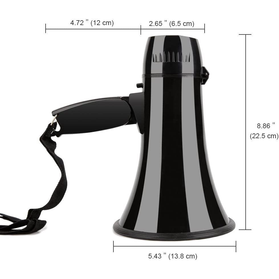 Portable Megaphone Bullhorn 20 Watt Power Megaphone Speaker Voice and Siren/Alarm Modes with Volume Control and Strap (Black) Loudspeaker