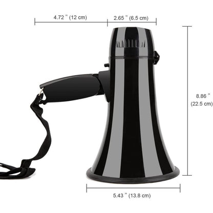 Portable Megaphone Bullhorn 20 Watt Power Megaphone Speaker Voice and Siren/Alarm Modes with Volume Control and Strap (Black) Loudspeaker