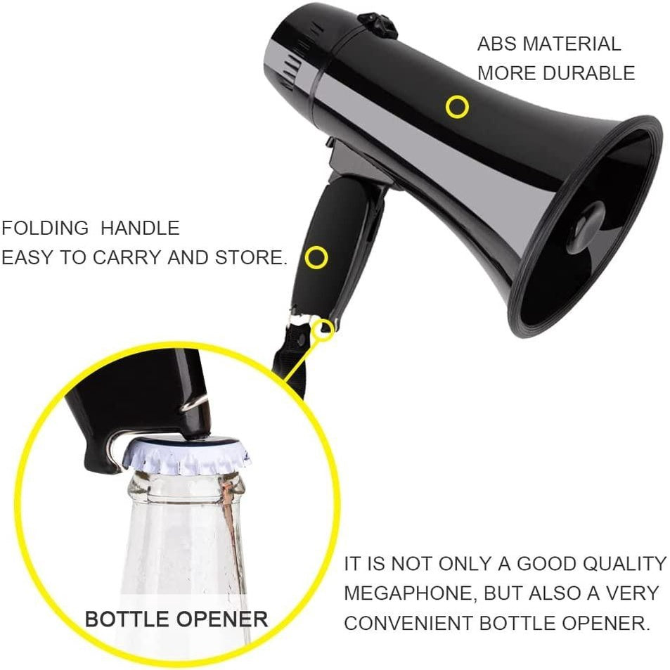 Portable Megaphone Bullhorn 20 Watt Power Megaphone Speaker Voice and Siren/Alarm Modes with Volume Control and Strap (Black) Loudspeaker