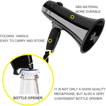 Portable Megaphone Bullhorn 20 Watt Power Megaphone Speaker Voice and Siren/Alarm Modes with Volume Control and Strap (Black) Loudspeaker