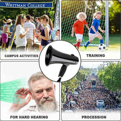 Portable Megaphone Bullhorn 20 Watt Power Megaphone Speaker Voice and Siren/Alarm Modes with Volume Control and Strap (Black) Loudspeaker
