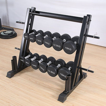 3 Tier Multi-Storage Dumbbell Rack Home Gym Fitness Workout Dumbbells Olympic Barbell Rack Crossfit Hexagon Dumbell Rack Rubber Bumper Weight Rack Kettlebell Rack