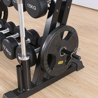 3 Tier Multi-Storage Dumbbell Rack Home Gym Fitness Workout Dumbbells Olympic Barbell Rack Crossfit Hexagon Dumbell Rack Rubber Bumper Weight Rack Kettlebell Rack