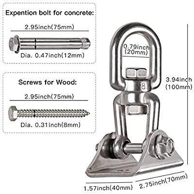Heavy Duty 360° Swivel Swing Hangers, Stainless Steel Swing Hook for Ceiling Wooden Porch Swing Hanging kit Playground Gym Rope Boxing Bag Hammock Chair Yoga Swing Mount