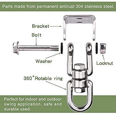 Heavy Duty 360° Swivel Swing Hangers, Stainless Steel Swing Hook for Ceiling Wooden Porch Swing Hanging kit Playground Gym Rope Boxing Bag Hammock Chair Yoga Swing Mount