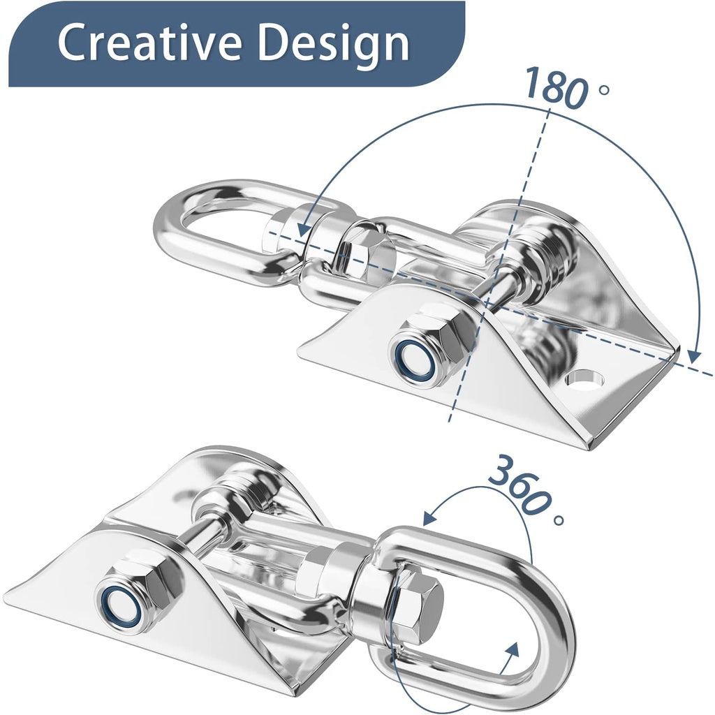 Heavy Duty 360° Swivel Swing Hangers, Stainless Steel Swing Hook for Ceiling Wooden Porch Swing Hanging kit Playground Gym Rope Boxing Bag Hammock Chair Yoga Swing Mount