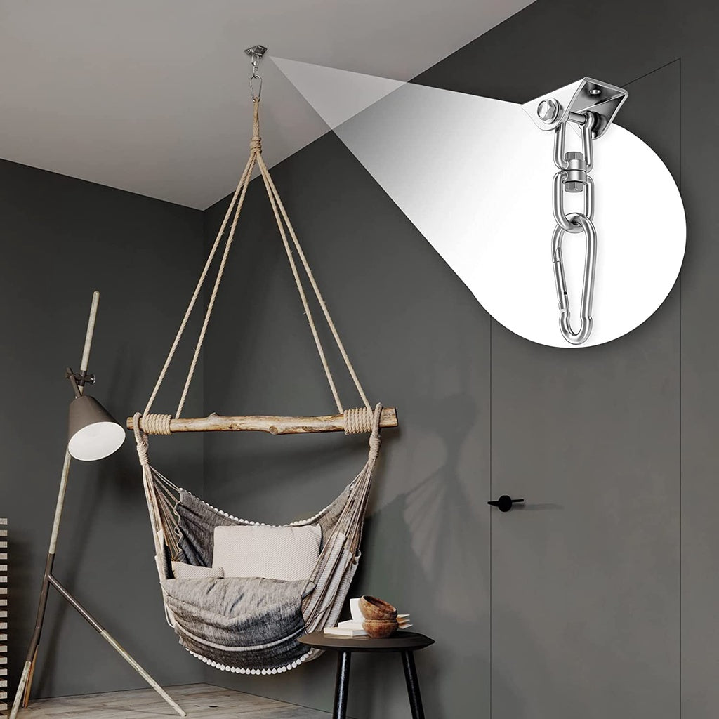 Heavy Duty 360° Swivel Swing Hangers, Stainless Steel Swing Hook for Ceiling Wooden Porch Swing Hanging kit Playground Gym Rope Boxing Bag Hammock Chair Yoga Swing Mount