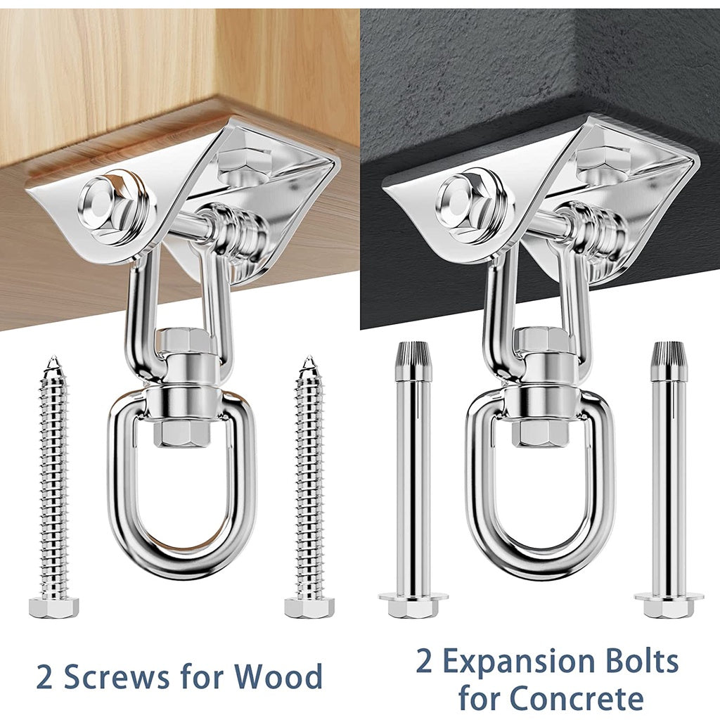 Heavy Duty 360° Swivel Swing Hangers, Stainless Steel Swing Hook for Ceiling Wooden Porch Swing Hanging kit Playground Gym Rope Boxing Bag Hammock Chair Yoga Swing Mount