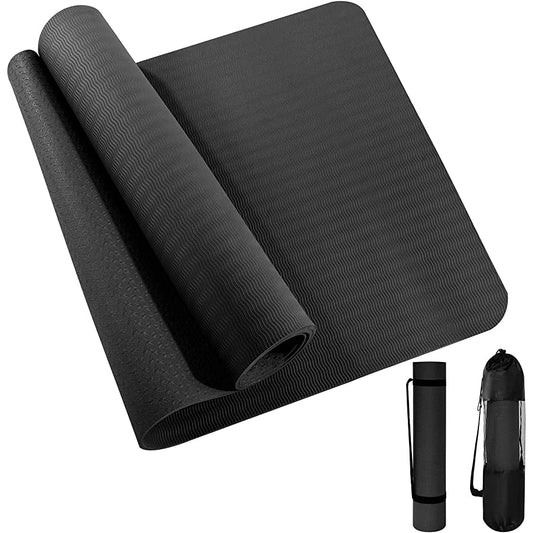 TPE瑜伽垫，防滑运动垫，适用于瑜伽、普拉提和其他运动，加宽尺寸183厘米 x 61厘米，厚度6毫米（1/4英寸），带背带