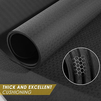 TPE瑜伽垫，防滑运动垫，适用于瑜伽、普拉提和其他运动，加宽尺寸183厘米 x 61厘米，厚度6毫米（1/4英寸），带背带