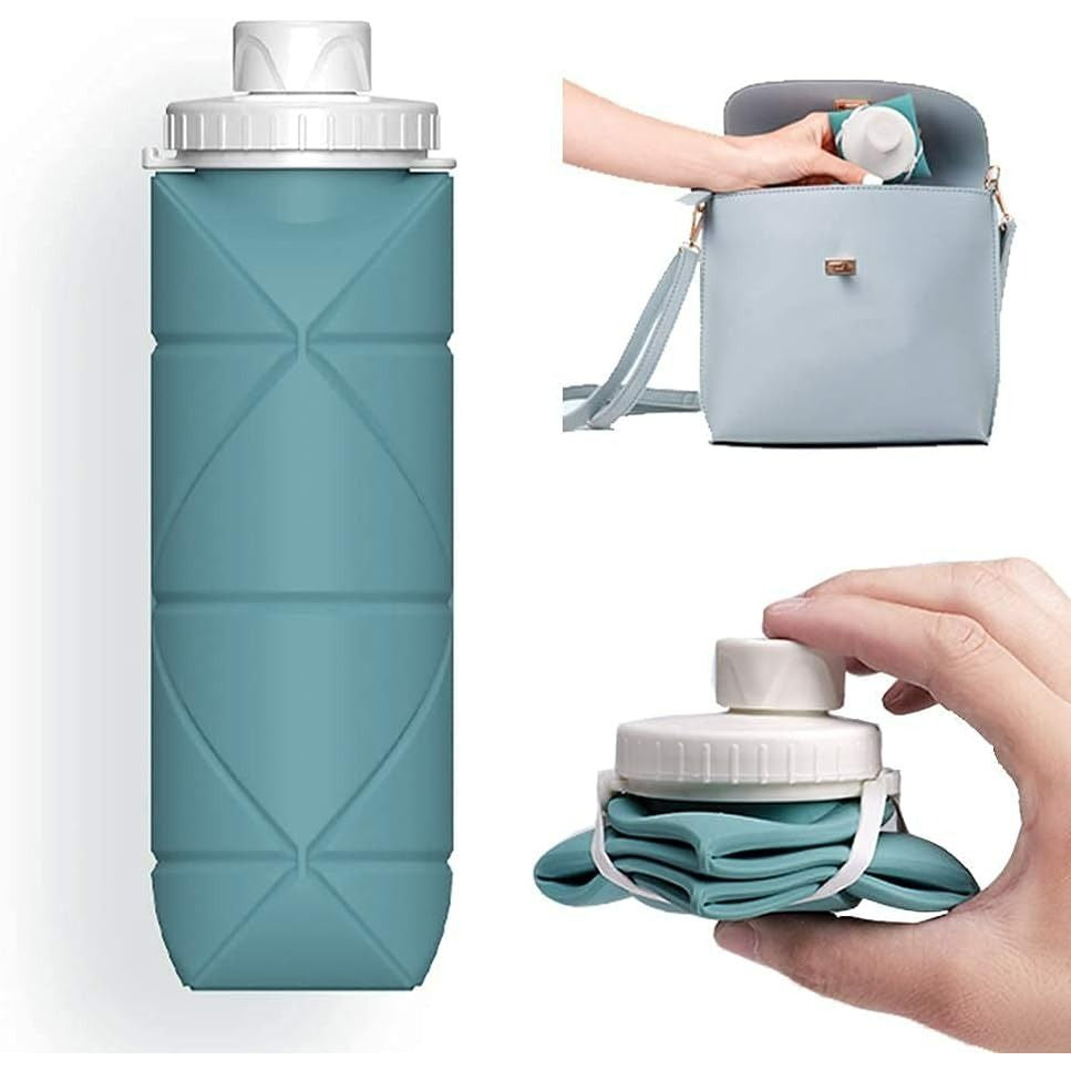 Tyso Collapsible Water Bottles Leakproof Valve Reusable BPA Free Silicone Foldable Travel Water Bottle for Gym Camping Hiking Travel Sports Lightweight Durable 20oz Dark Green