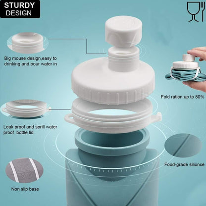Tyso Collapsible Water Bottles Leakproof Valve Reusable BPA Free Silicone Foldable Travel Water Bottle for Gym Camping Hiking Travel Sports Lightweight Durable 20oz Dark Green