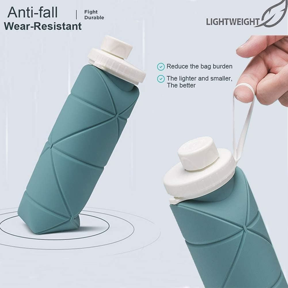 Tyso Collapsible Water Bottles Leakproof Valve Reusable BPA Free Silicone Foldable Travel Water Bottle for Gym Camping Hiking Travel Sports Lightweight Durable 20oz Dark Green