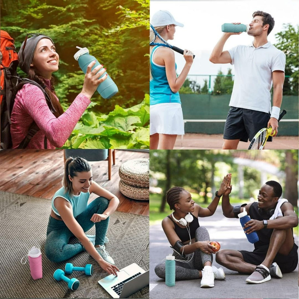 Tyso Collapsible Water Bottles Leakproof Valve Reusable BPA Free Silicone Foldable Travel Water Bottle for Gym Camping Hiking Travel Sports Lightweight Durable 20oz Dark Green