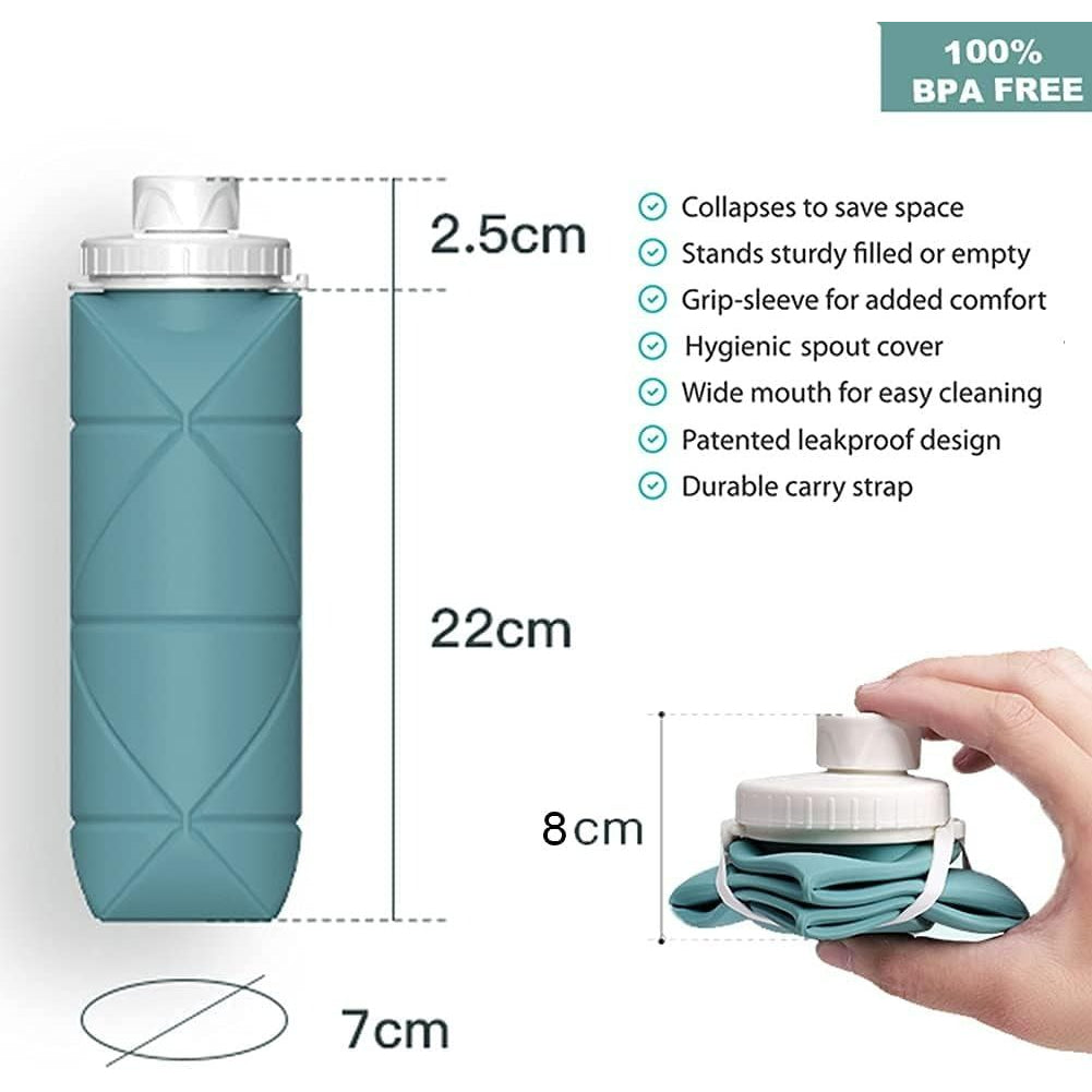 Tyso Collapsible Water Bottles Leakproof Valve Reusable BPA Free Silicone Foldable Travel Water Bottle for Gym Camping Hiking Travel Sports Lightweight Durable 20oz Dark Green