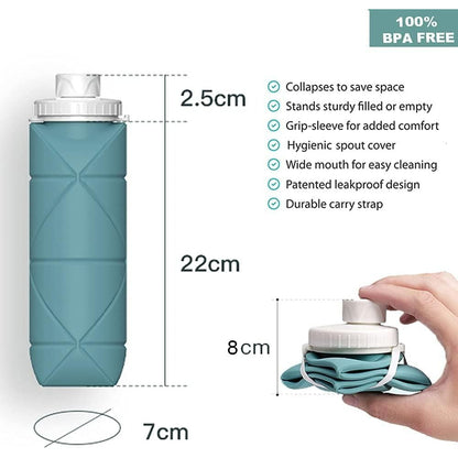 Tyso Collapsible Water Bottles Leakproof Valve Reusable BPA Free Silicone Foldable Travel Water Bottle for Gym Camping Hiking Travel Sports Lightweight Durable 20oz Dark Green