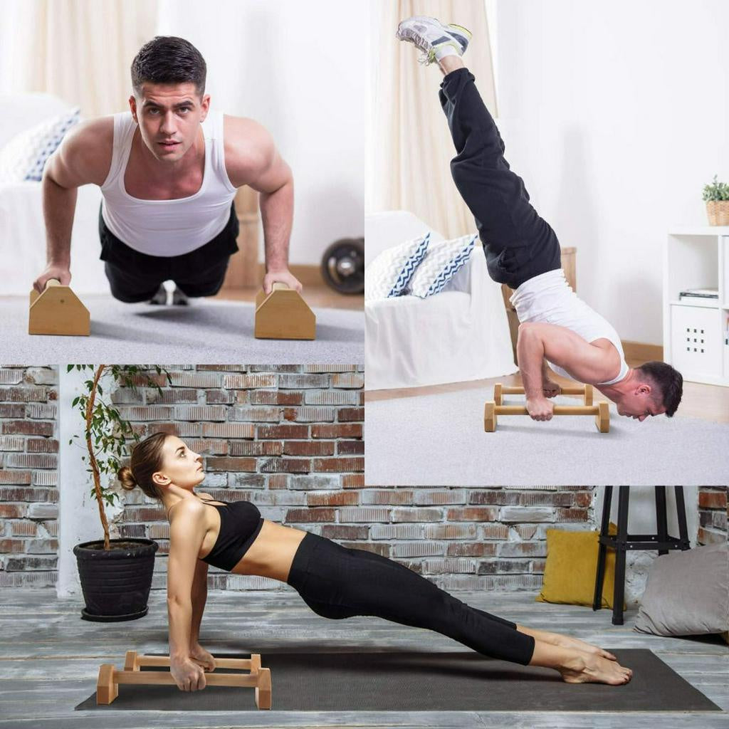 Wood Parallettes Handstand Pushups Stands Bars Gymnastic Russian Style Stretch Push-Ups Double Rod