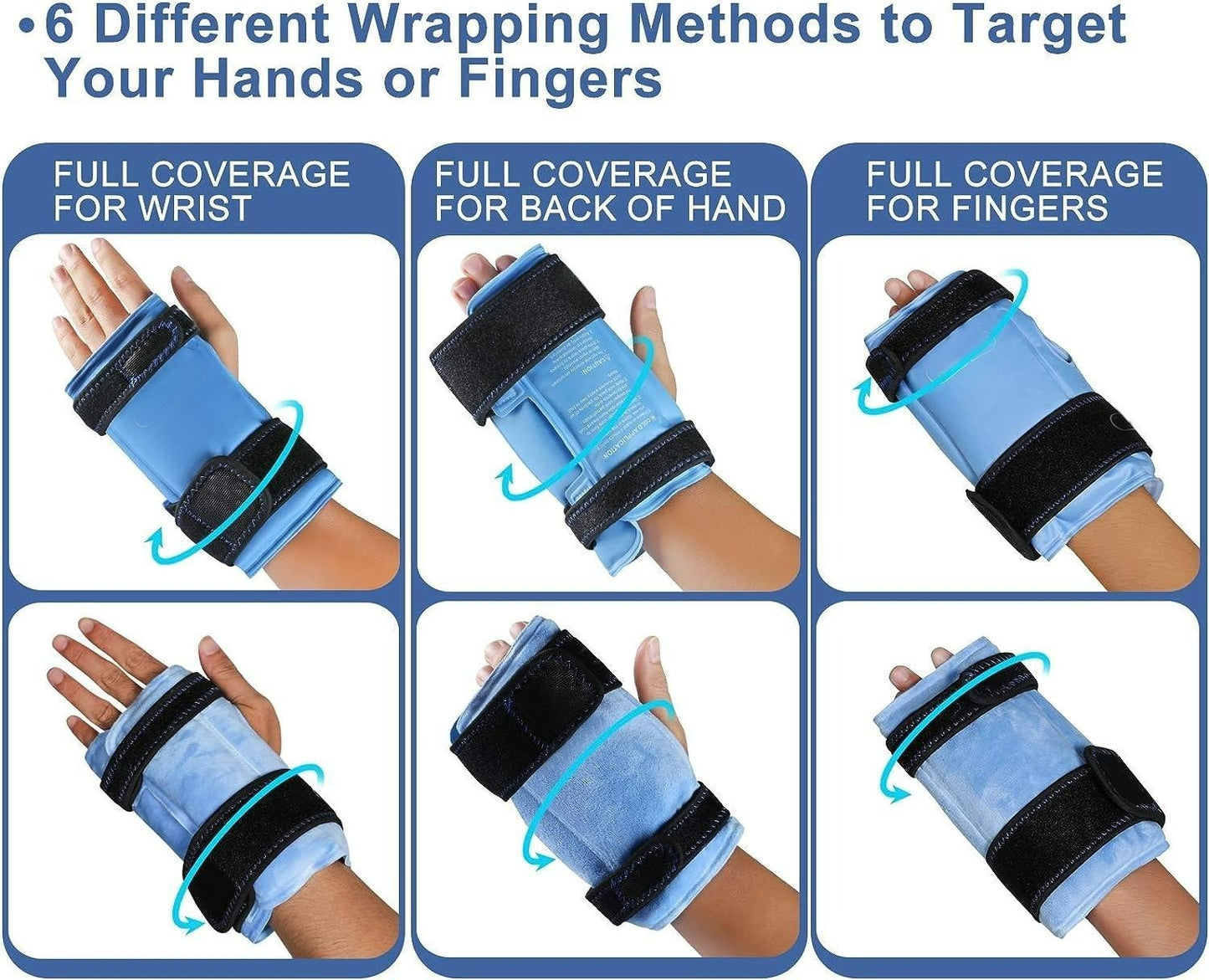 Wrist Ice Pack Wraps for Carpal Tunnel Relief (2-Piece Set) Reusable Gel Ice Packs for Hand Injuries Rheumatoid Tendinitis and Swelling Blue-pack 2