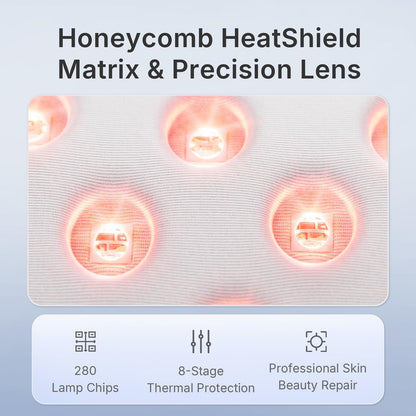 红光治疗面膜，280颗LED灯珠，三芯片LED，4种光照模式，遥控器，含护目镜，FDA认证家用专业护肤设备