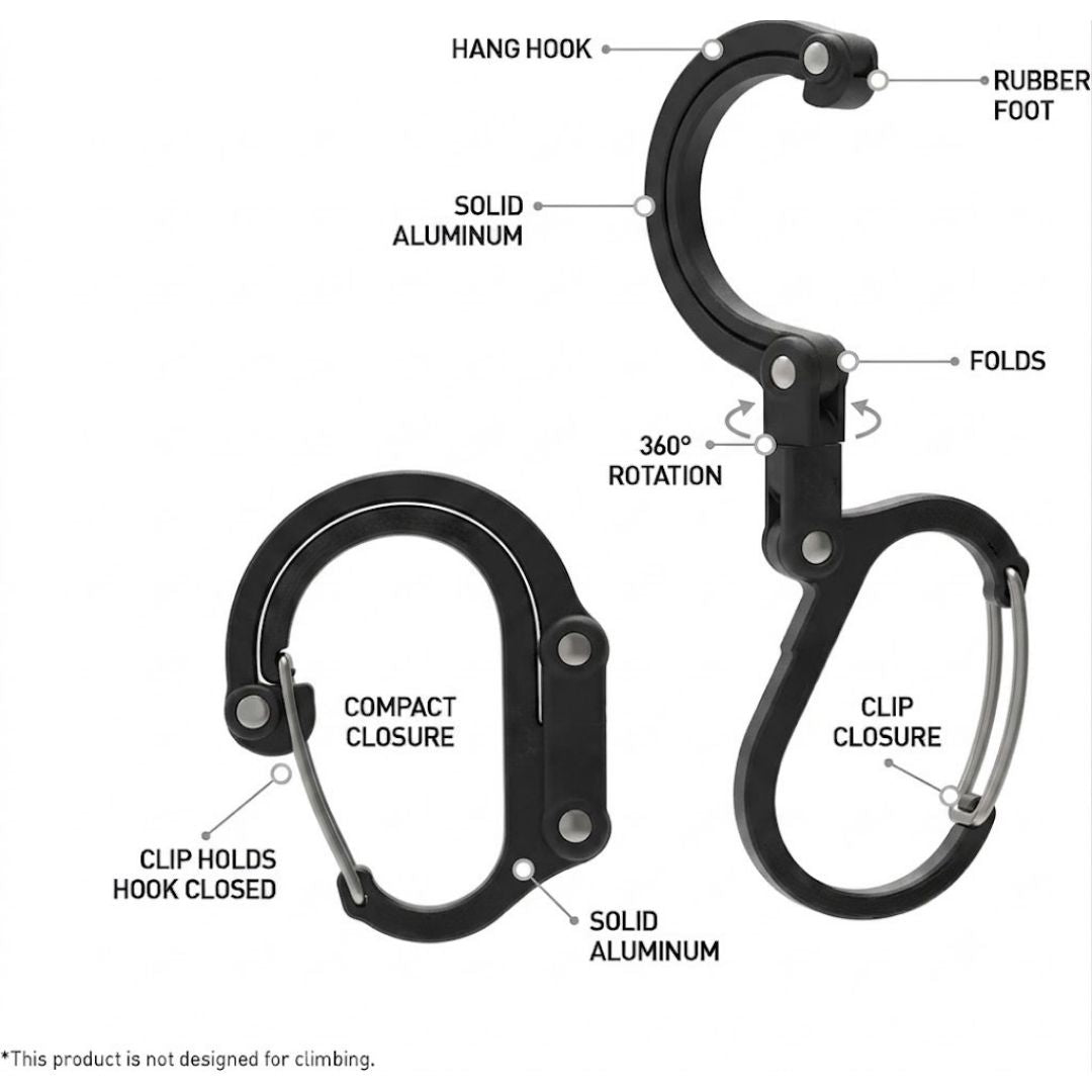 Garu Clip 360 – Versatile 3-in-1 Rotating Carabiner & Gear Hook for Hands-Free Storage