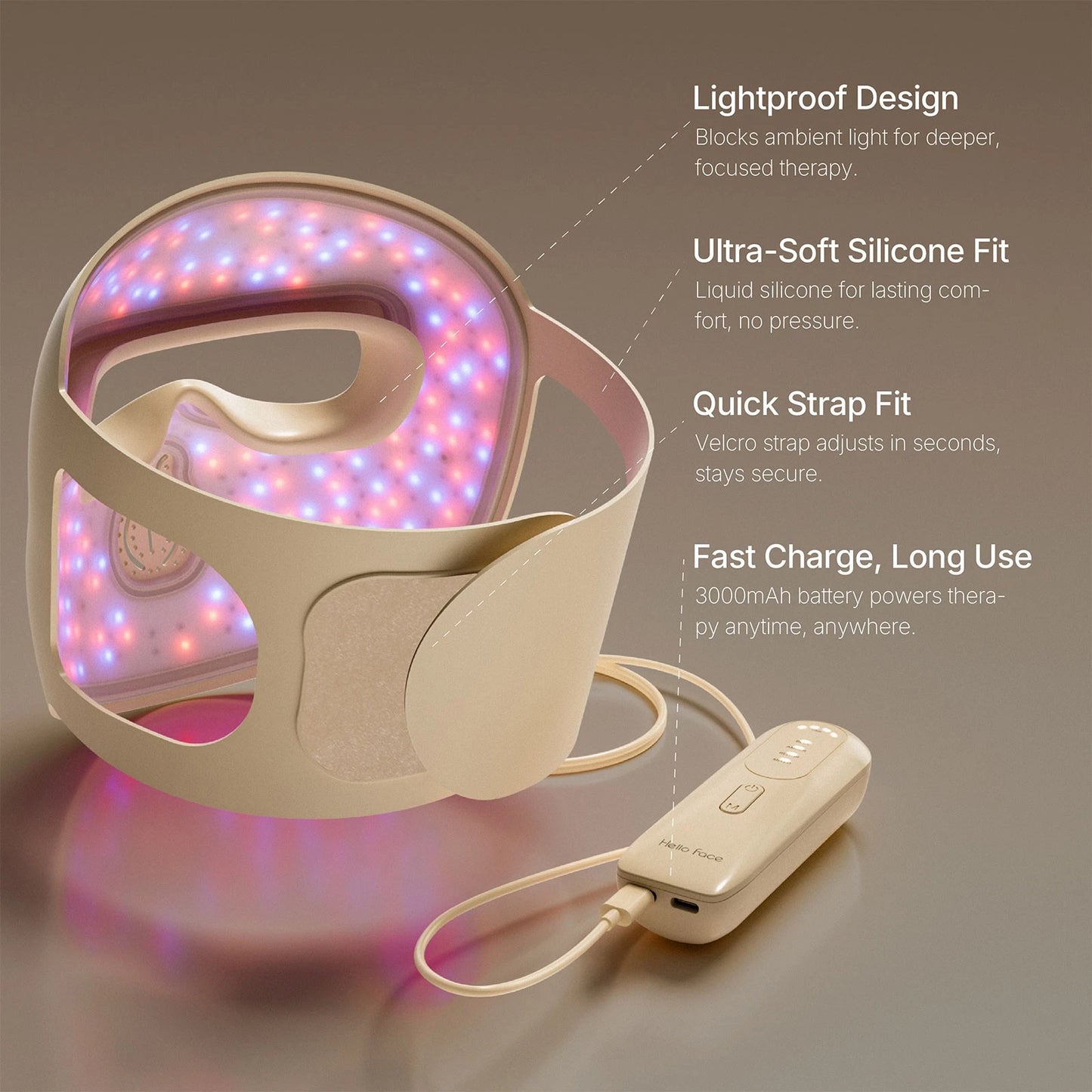 New Hello Face 4D LED Red Light Therapy Face Mask Wireless 311LEDs 4 Modes