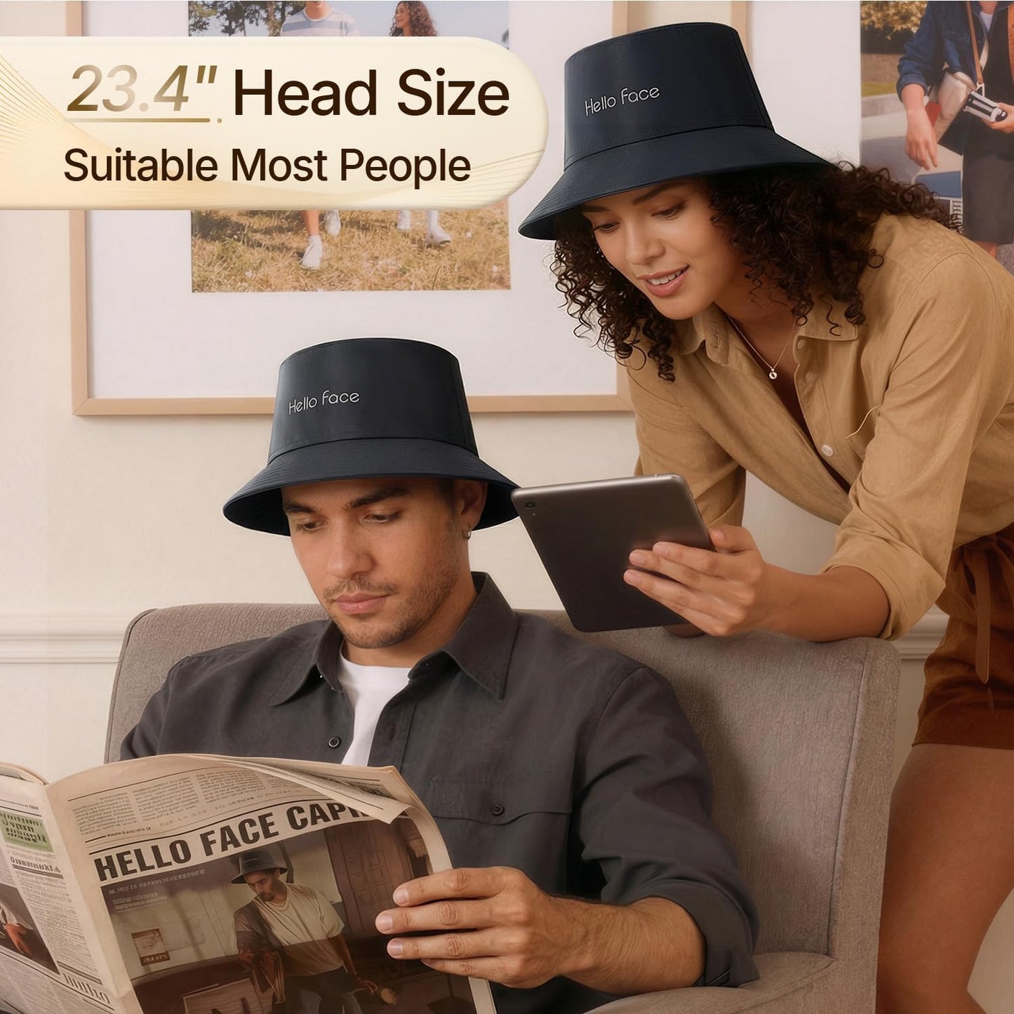 Hello Face Red Light Therapy Hair Growth Cap, 336 Chips 660nm & 850nm Near Infrared, Discreet Fisherman Hat Design Fits Up to 62cm, Professional Red Light Therapy for Full Scalp Coverage